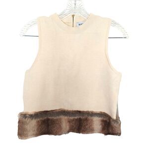 Kontrol Faux Fur Trim Crop Top M / L Beige Bodycon